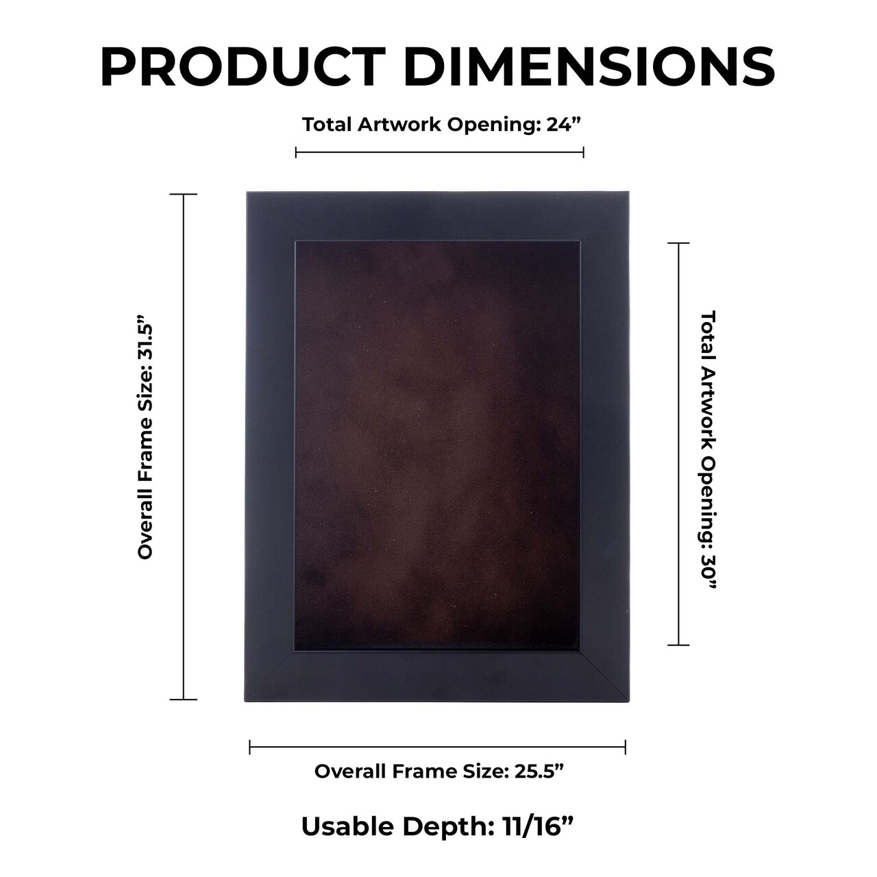 Classic Black Wood Shadown Box Frame with Acrylic Front - Brown Suede Backing, 30 Sizes